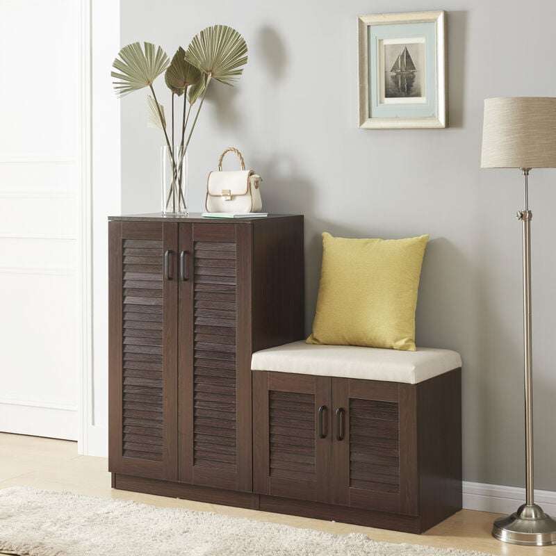 Meuble à chaussures Løten avec banquette mdf 97 x 120 x 36 cm effet wengé [en.casa]