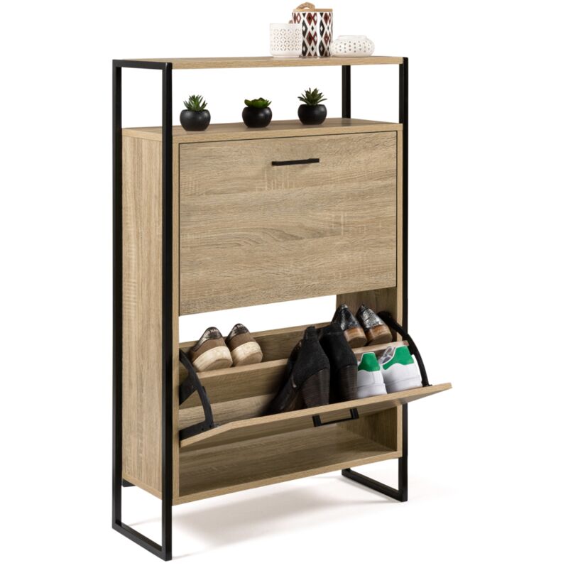 Meuble à chaussures 12 paires luis 2 portes avec étagère supérieure design industriel