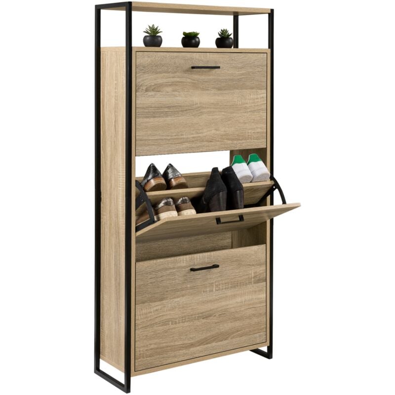 Meuble à chaussures 18 paires luis 3 portes avec étagère supérieure design industriel