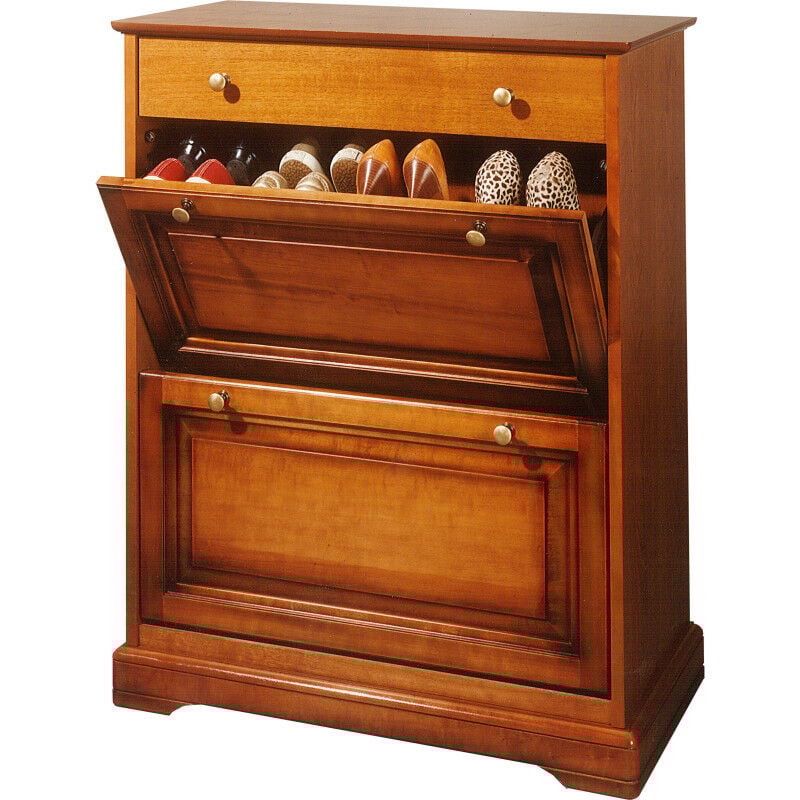 Beaux Meubles Pas Chers - Meuble Chaussures Merisier 24 Paires 2 Abattants 1 Tiroir l 82.4 h 102.9 p 41 cm - marron