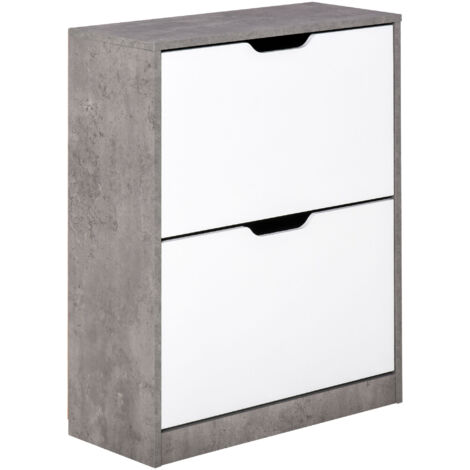 Meuble à chaussures meuble d'entrée placard de rangement, 2 portes abattantes, 62,5 x 26 x 81 cm, gris et blanc