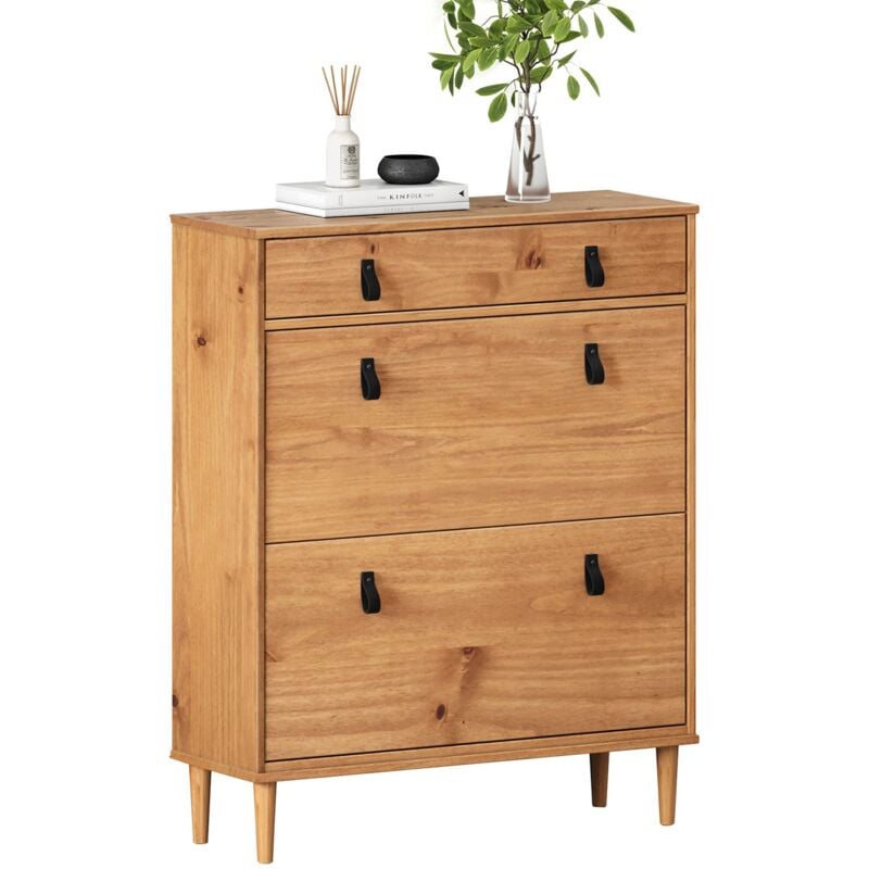 Meuble à chaussures MIKKA avec 2 abattants et 1 tiroir en pin massif lasuré chêne