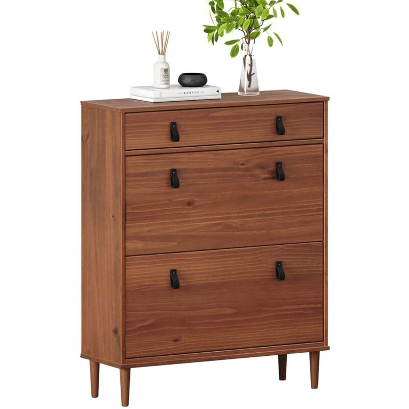 Idimex - Meuble à chaussures mikka avec 2 abattants et 1 tiroir en pin massif lasuré brun foncé