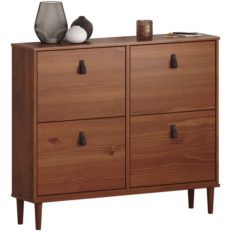 Idimex - Meuble à chaussures mikka avec 4 abattants en pin massif lasuré brun foncé