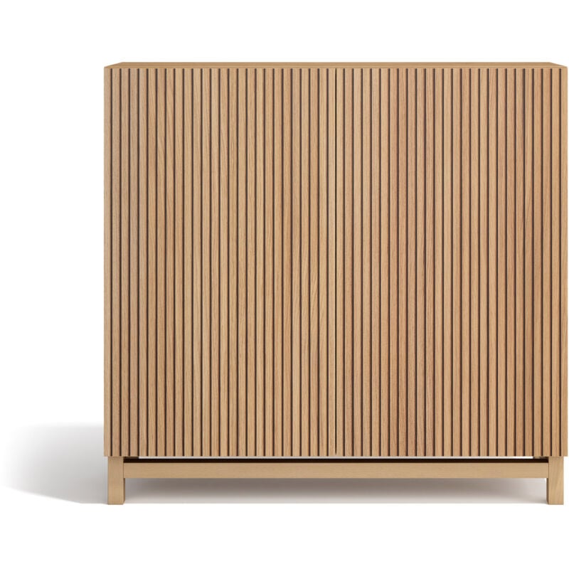 Herdasa - Meuble à chaussures, modèle hanko, en mélamine couleur chêne et portes aspect lattes