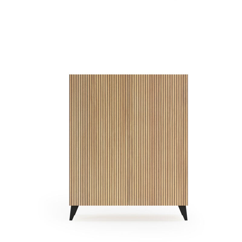 Meuble à chaussures, modèle malmo, en mélamine en couleur chêne doré, dessin lattes et pied noir