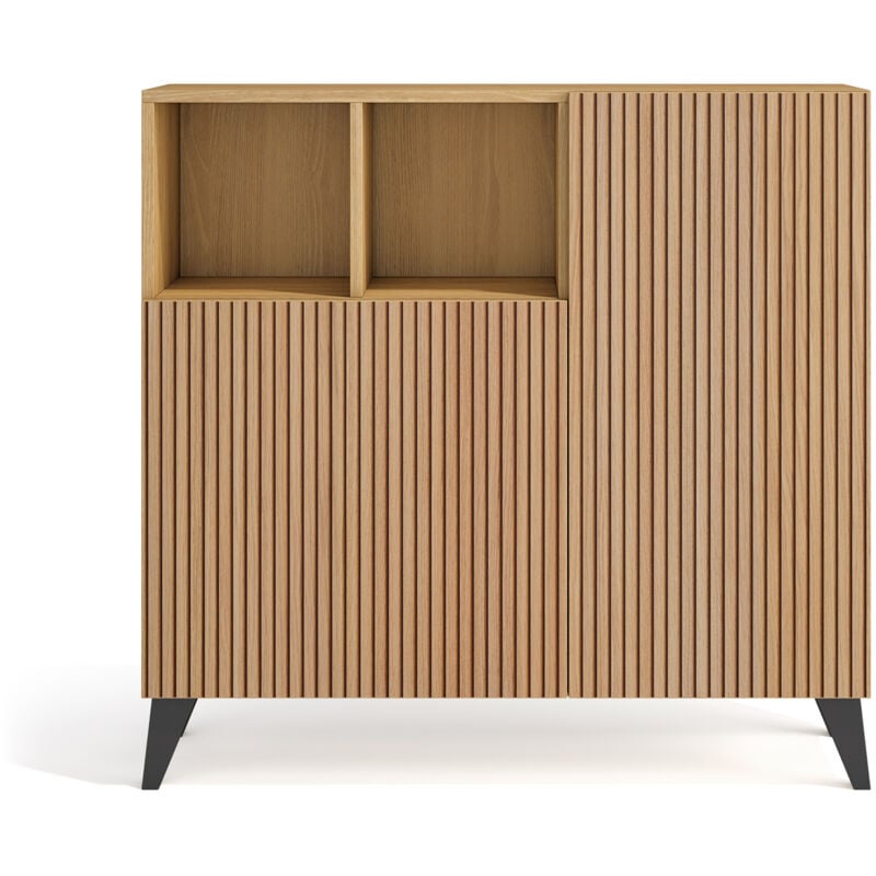 Meuble à chaussures modèle MOSS, chêne doré portes dessin lattes pieds graphite