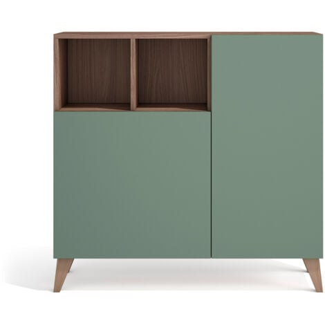 Meuble à chaussures modèle OSLO, noyer avec portes verts.