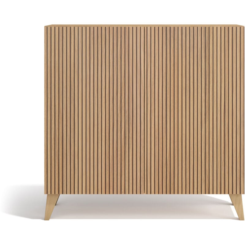 Herdasa - Meuble à chaussures, modèle sunne, en mélamine couleur chêne et portes aspect lattes