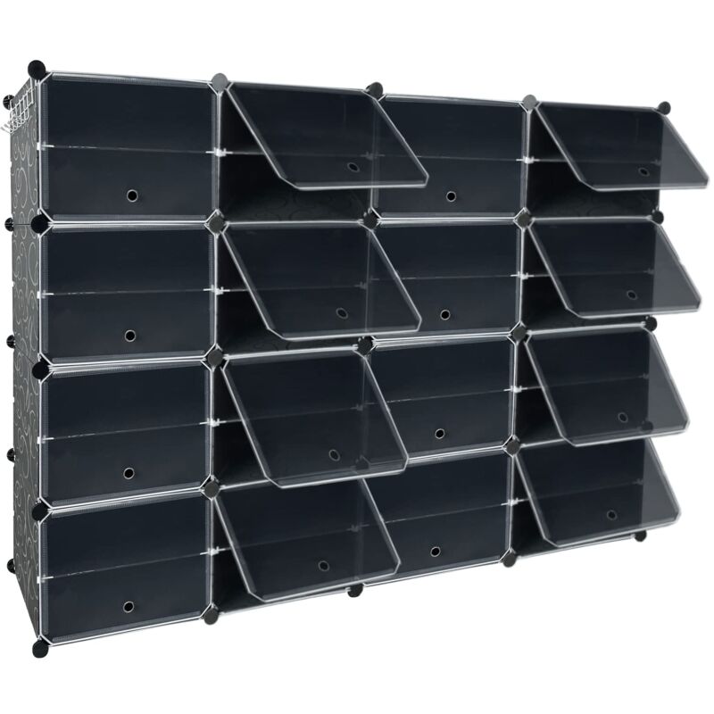 Naizy - Meuble à Chaussures 4x8 Niveaux Étagère à Chaussures Noire diy en Plastique pp, Rangement Gain de Place 32 Compartiments