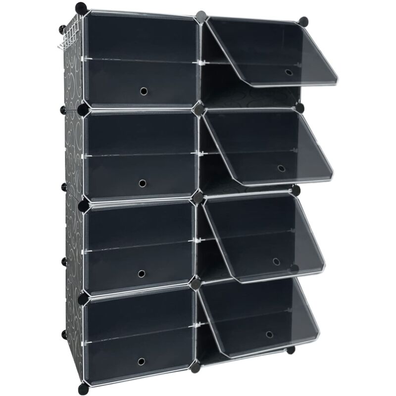 Naizy - Meuble à Chaussures 2x8 Niveaux Étagère à Chaussures Noire diy en Plastique pp, Rangement Gain de Place 16 Compartiments