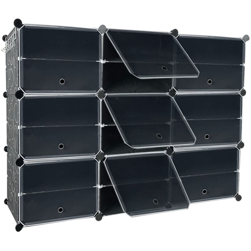 Naizy - Meuble à Chaussures 3x6 Niveaux Étagère à Chaussures Noire diy en Plastique pp, Rangement Gain de Place 18 Compartiments