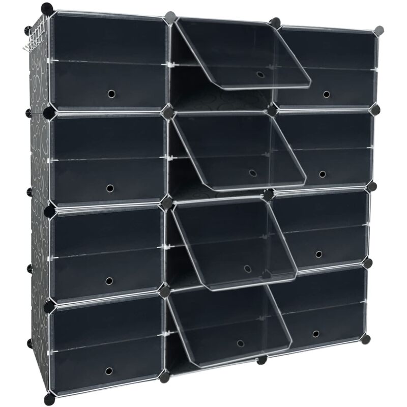 Meuble à Chaussures 3x8 Niveaux Étagère à Chaussures Noire DIY en Plastique PP, Rangement Gain de Place 24 Compartiments NAIZY