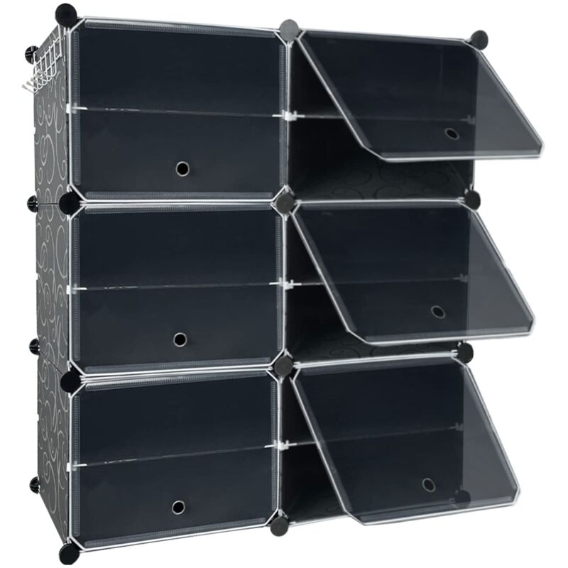 Naizy - Meuble à Chaussures 2x6 Niveaux Étagère à Chaussures Noire diy en Plastique pp, Rangement Gain de Place 12 Compartiments