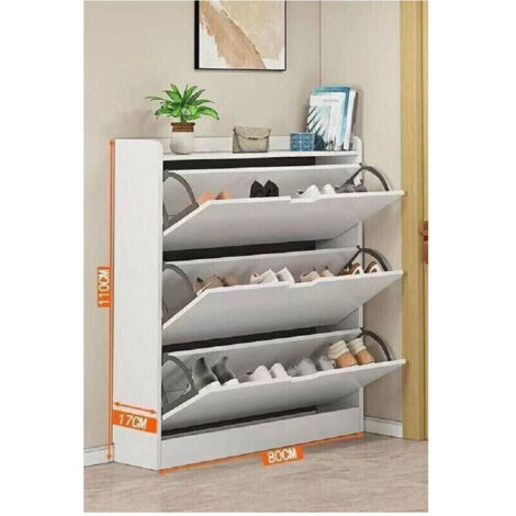 Meuble à Chaussures Peu Encombrant 3 Portes Battantes En Blanc 110x80x17cm