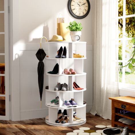 Meuble à chaussures pivotan - rotatif - 5 niveaux - Blanc