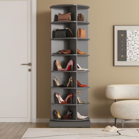 Meuble à chaussures pivotant 360° gris 7 étagères 28 paires rangement chaussures entrée gain de place moderne