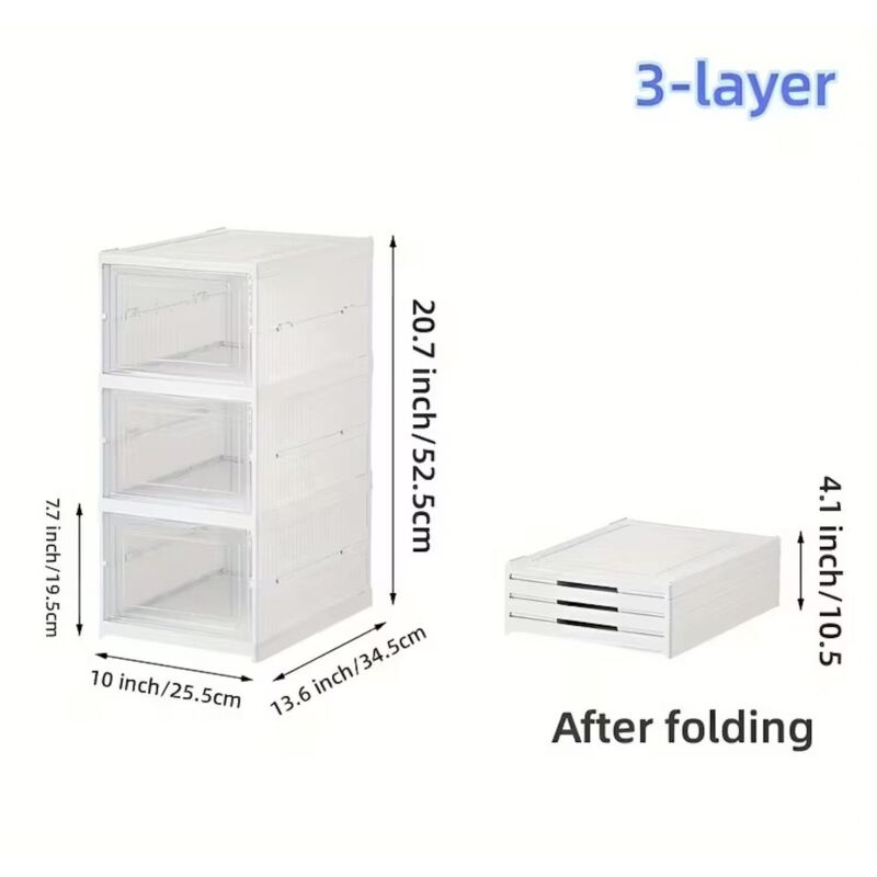 Meuble à chaussures pliable 3 niveaux – Organisateur empilable avec portes transparentes – Gain de place