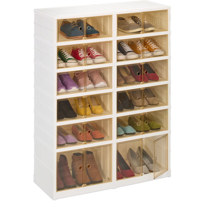 Meuble à chaussures, avec roulettes, pliable, pour 24 paires, hlp : 118 x 86,5 x 34,5 cm, blanc et marron - Relaxdays