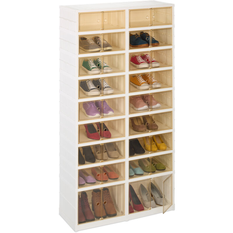 Meuble à chaussures, avec roulettes, pliable, pour 36 paires, hlp : 169 x 86,5 x 34,5 cm, blanc et marron - Relaxdays