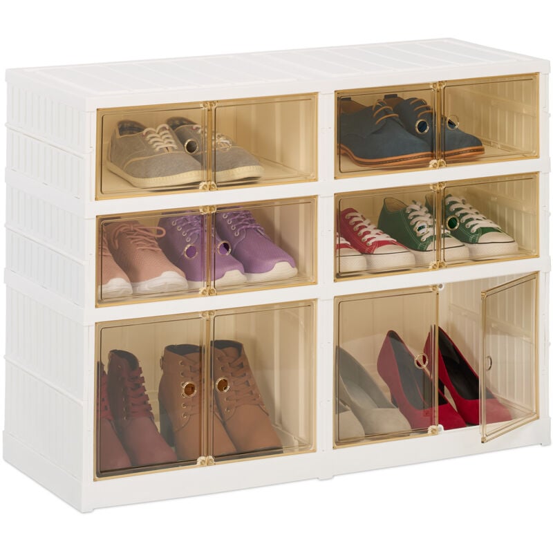 Meuble à chaussures, avec roulettes, pliable, pour 12 paires, hlp : 66,5 x 86,5 x 34,5 cm, blanc et marron - Relaxdays