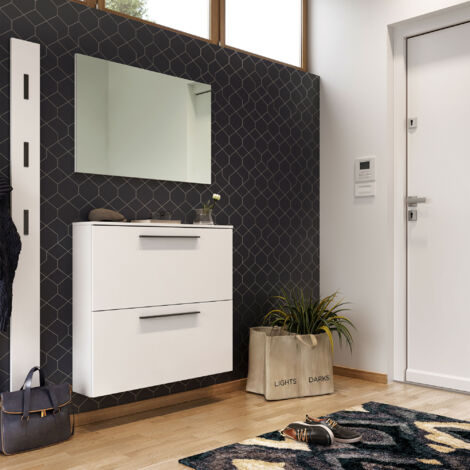 Meuble à chaussures + portemanteau et miroir blanc - ORFA