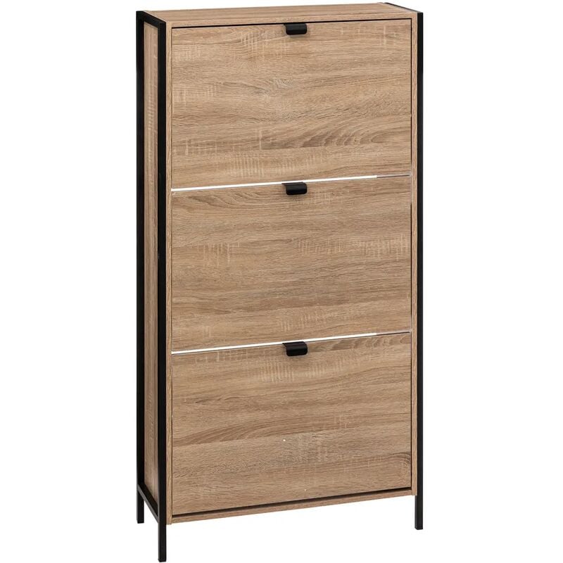Pegane - Meuble à chaussures, range chaussures en panneaux de particules/métal coloris naturel - Longueur 63.2 x Profondeur 24 x Hauteur 112 cm