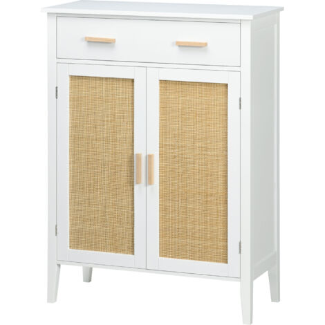 Meuble à chaussures rangement avec 2 portes effet cannage tiroir 80 x 35 x 110 cm blanc