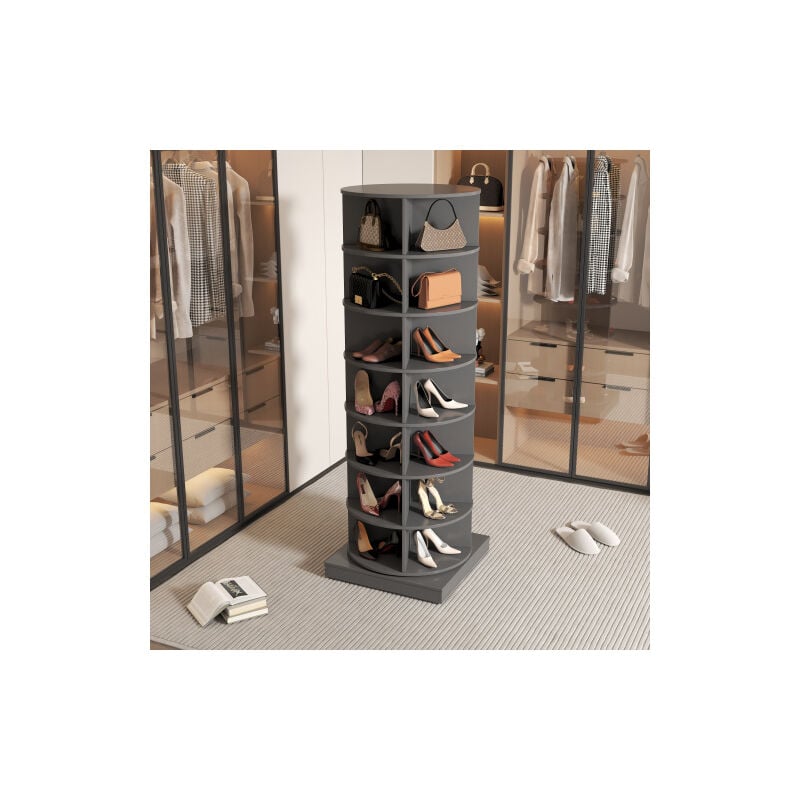 Meuble à chaussures rotative, étagères hautes, peut accueillir des chaussures pour toute la famille, pour l'entrée et vestiaires, gris 61x61x165 cm