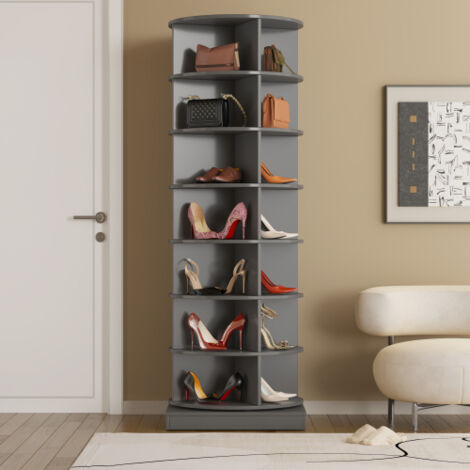 Meuble à chaussures rotative 61x61x165 cm, étagères hautes, pour l'entrée et vestiaires, gris