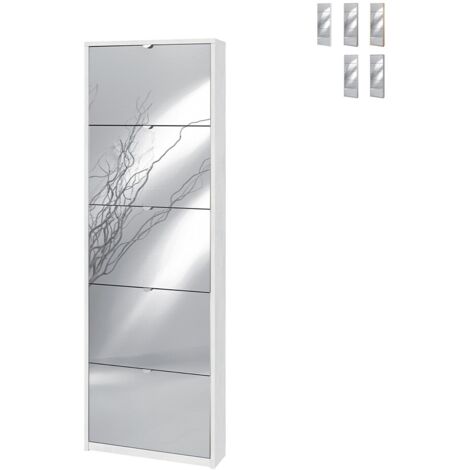 Meuble à chaussures Slim 5 portes miroir blanc oxyde – Dimensions 63x18x190 cm – Capacité 12 paires – Design moderne et peu encombrant – Sarmog - 63x18x