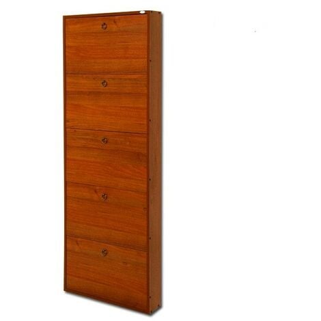 Meuble à chaussures slim en bois mélaminé 5 abattants noyer antique h.180x65x15 cm