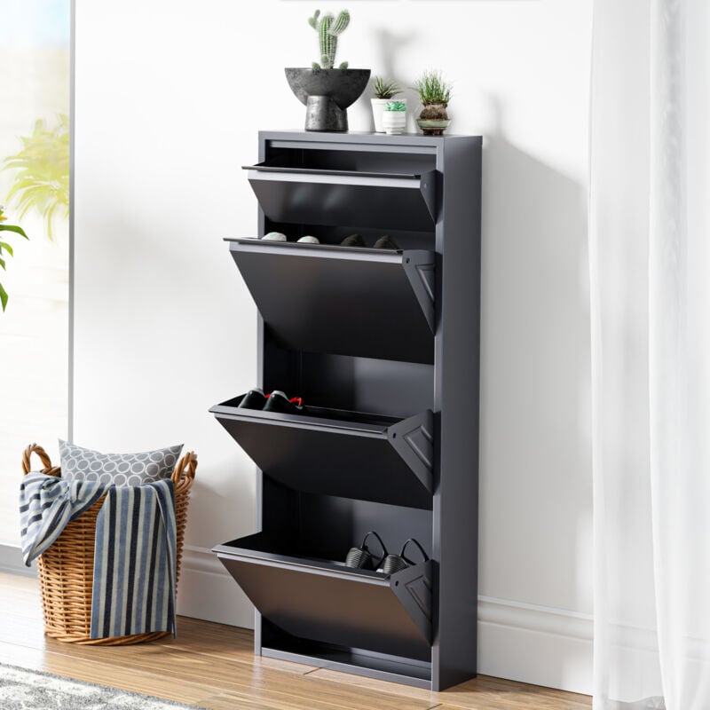 Meuble à chaussures Sokndal à 4 tiroirs inclinables gris [en.casa]