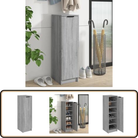 Meuble à chaussures Sonoma gris 30x35x100 cm Bois d'ingénierie - Armoire À Chaussures - Meuble À Chaussures - Rangement Chaussures - Organisation Chaussures - Placard Chaussures