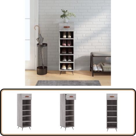 Meuble à chaussures sonoma gris 30x35x105 cm bois d'ingénierie - Armoire À Chaussures - Meuble À Chaussures - Rangement Chaussures - Organisation Chaussures - Étagère Chaussures