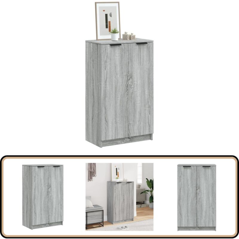 Meuble à chaussures Sonoma gris 59x35x100 cm Bois d'ingénierie - Armoire à Chaussures - Meuble Chaussure - Rangement Chaussures - Placard Chaussures