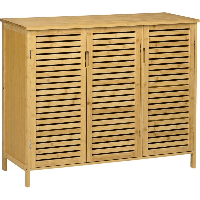 Homcom - Meuble à chaussures style cosy chic - 3 portes, 6 étagères - portes à lattes, poignées invisibles - bambou verni