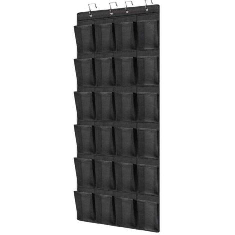 Meuble à chaussures suspendu à 24 compartiments - Sac de rangement pour chaussures - Étagère à chaussures multi-niveaux anti-poussière - Tissu non tissé noir - 150 x 55 cm - Conception peu encombrante