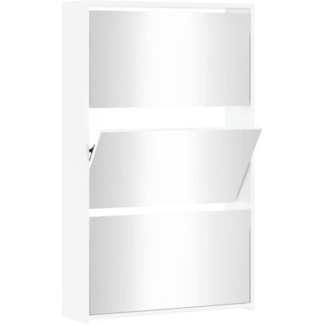 Meuble à chaussures，Armoire à chaussures avec miroir 3 couches Blanc brillant 63 x 17 x 102,5 cm CFW9771754