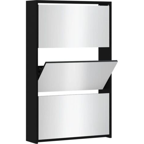 Meuble à chaussures，Armoire à chaussures avec miroir 3 niveaux Noir 63 x 17 x 102,5 cm CFW4906588