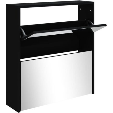 Meuble à chaussures,Armoire à chaussures avec miroir à 2 niveaux Noir 63x17x67 cm CFW3920742