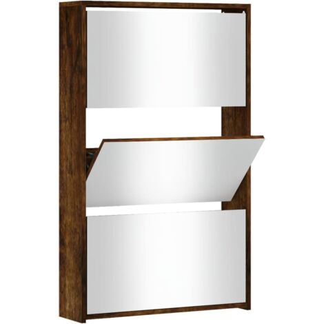 Meuble à chaussures，Armoire à chaussures miroir 3 niveaux Chêne fumé 63x17x102,5 cm CFW8849965