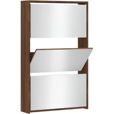 Meuble à chaussures，Armoire à chaussures miroir 3niveaux Chêne marron 63x17x102,5cm CFW4206620