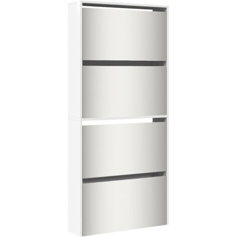 Meuble à chaussures，Armoire à chaussures miroir 4 niveaux blanc brillant CFW4704648
