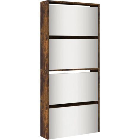Meuble à chaussures，Armoire à chaussures miroir à 4 niveaux chêne fumé 63x17x134 cm CFW4379174