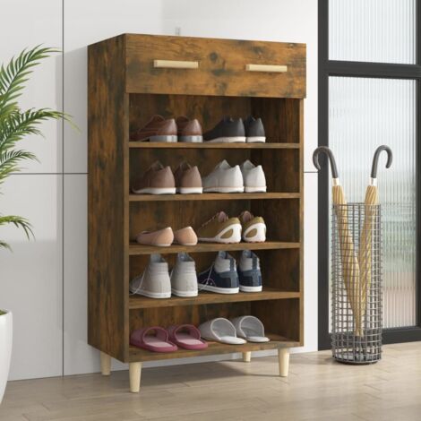 Meuble à chaussures,Armoire à chaussures,Meuble d'entrée,Étagère de rangement Chêne fumé 60x35x105 cm Bois d'ingénierie -BV25112