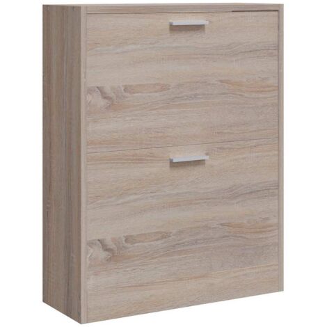 Meuble à chaussures,Armoire à chaussures,Meuble d'entrée,Étagère de rangement en bois avec 2 compartiments Aspect chêne -BV59023