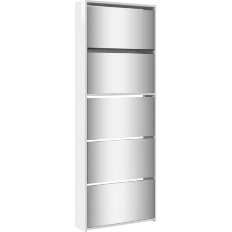 Meuble à chaussures，Armoire chaussures miroir 5niveaux blanc brillant 63x17x169,5cm CFW5605712