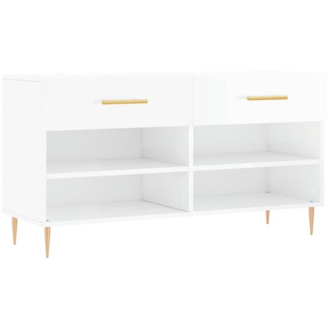 Meuble à chaussures，Banc à chaussures blanc brillant 102x35x55 cm bois d'ingénierie CFW2233143