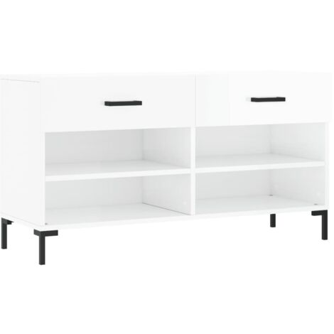 Meuble à chaussures，Banc à chaussures blanc brillant 102x35x55 cm bois d'ingénierie CFW4583614